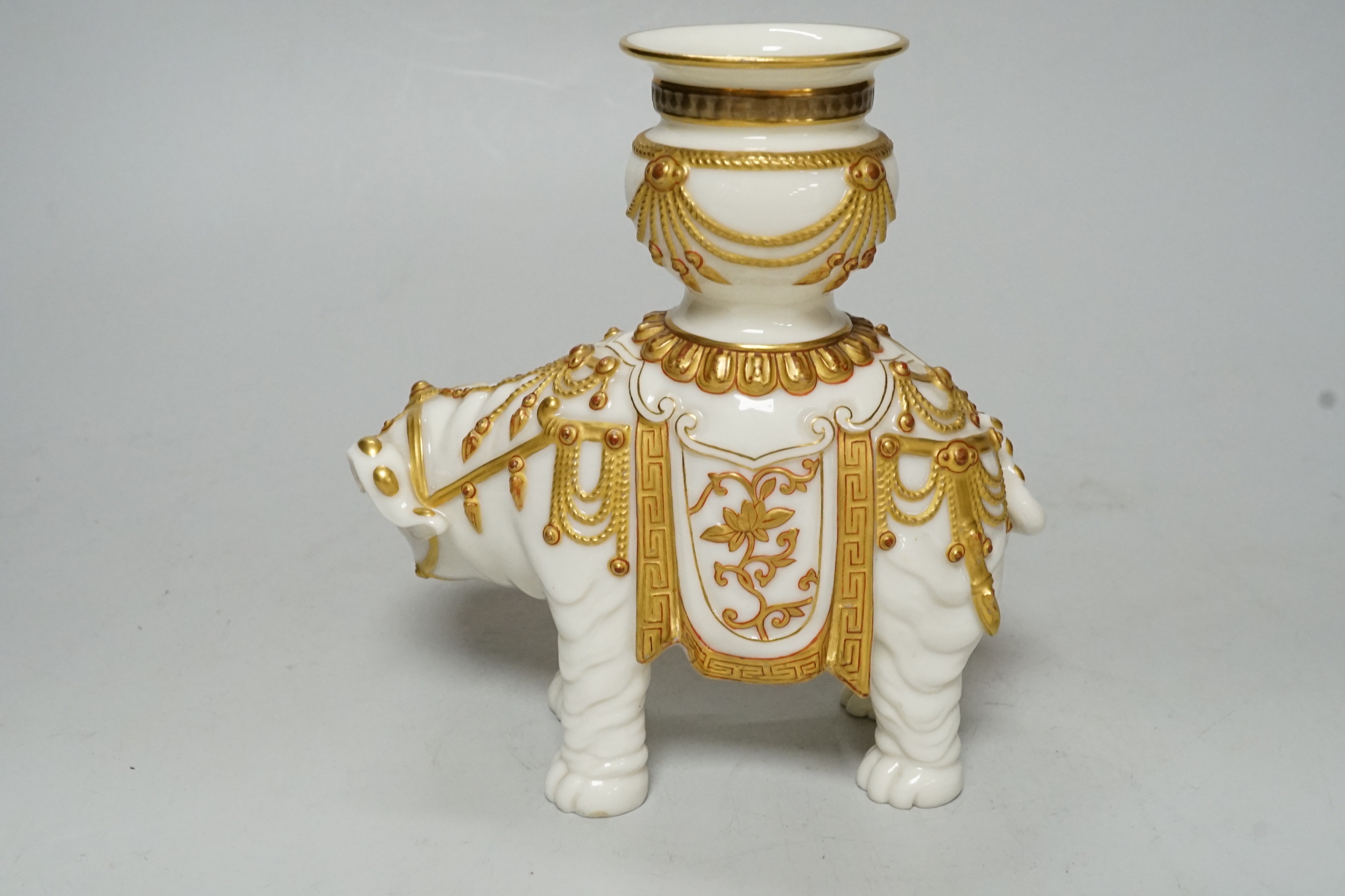 A Royal Worcester elephant and howdah candlestick, c1882, 16cm